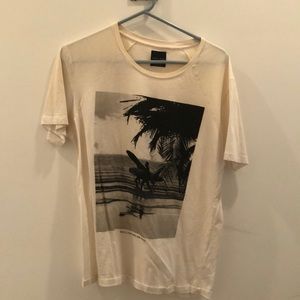 Zara man white graphic T-shirt surfers and beach size M